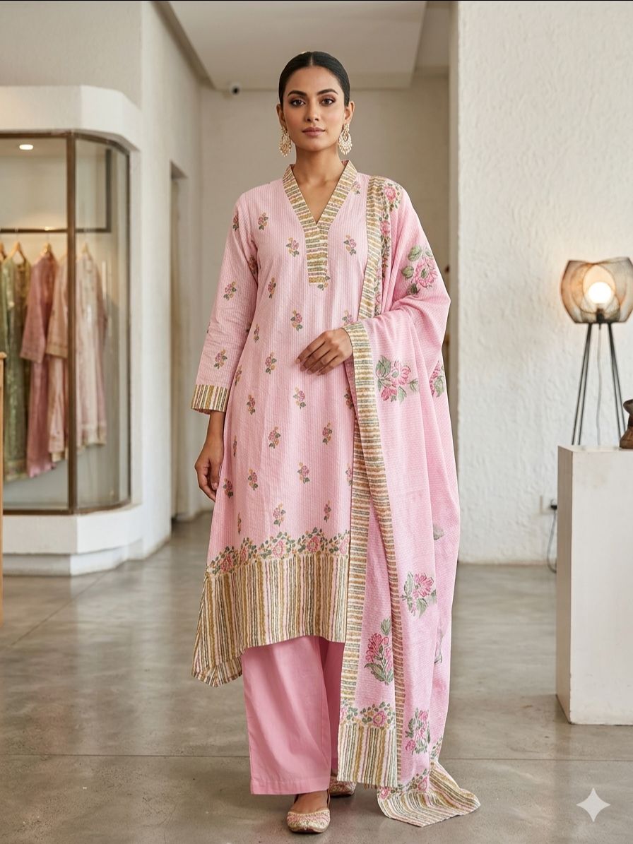 Embroidered Pink Suit Set