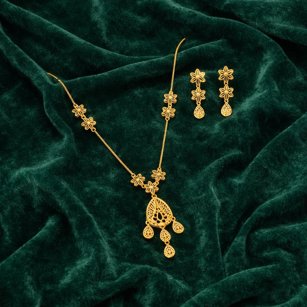 Aviraam Gold Floral Necklace and Earring Set view 4