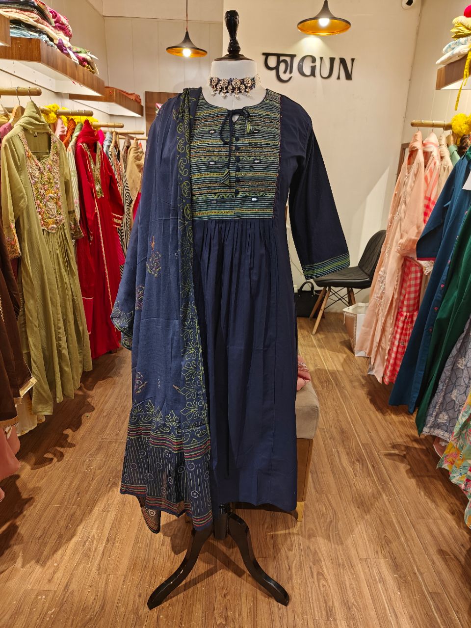 2XL Dark Blue Cotton Kutch Embroidery With Tie Ups view 4