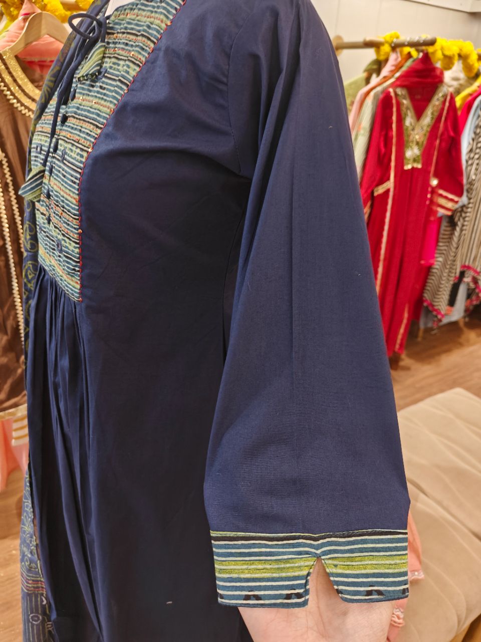 XL Dark Blue Cotton Kutch Embroidery With Tie Ups view 6