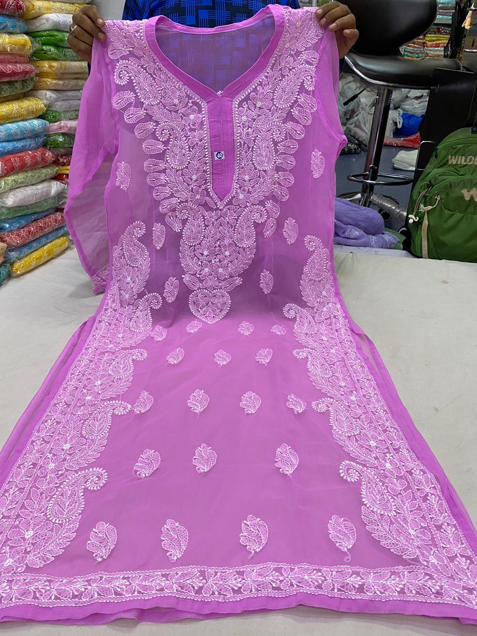 Chiffon Chikankari Kurti view 3