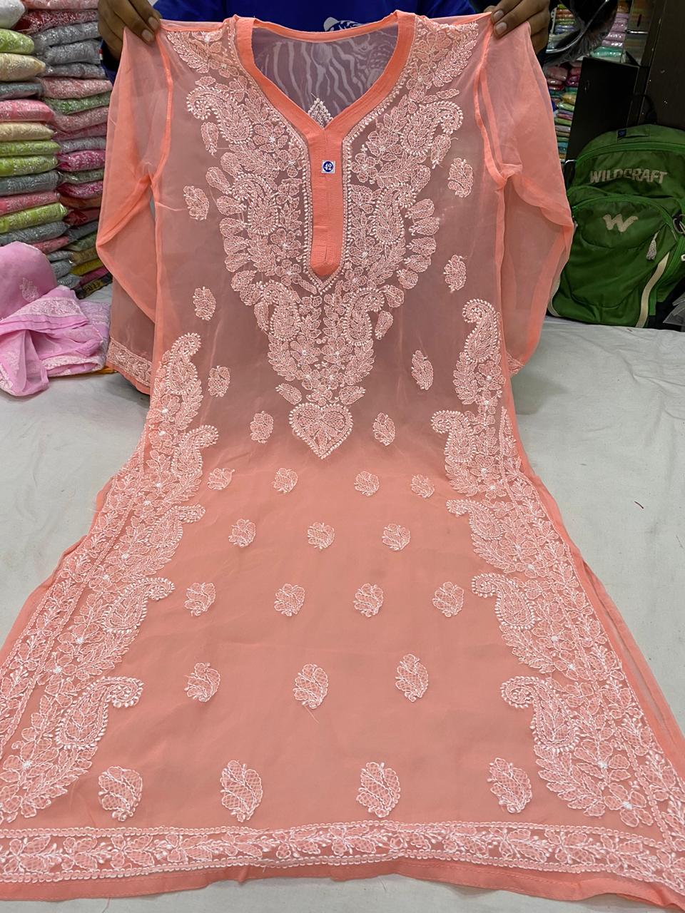 Chiffon Chikankari Kurti view 5