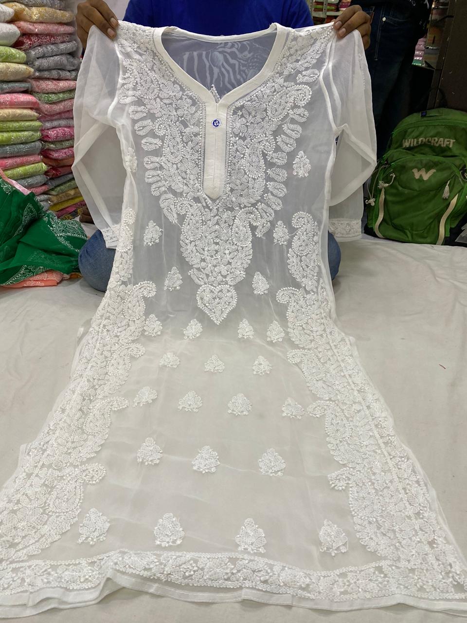 Chiffon Chikankari Kurti view 8