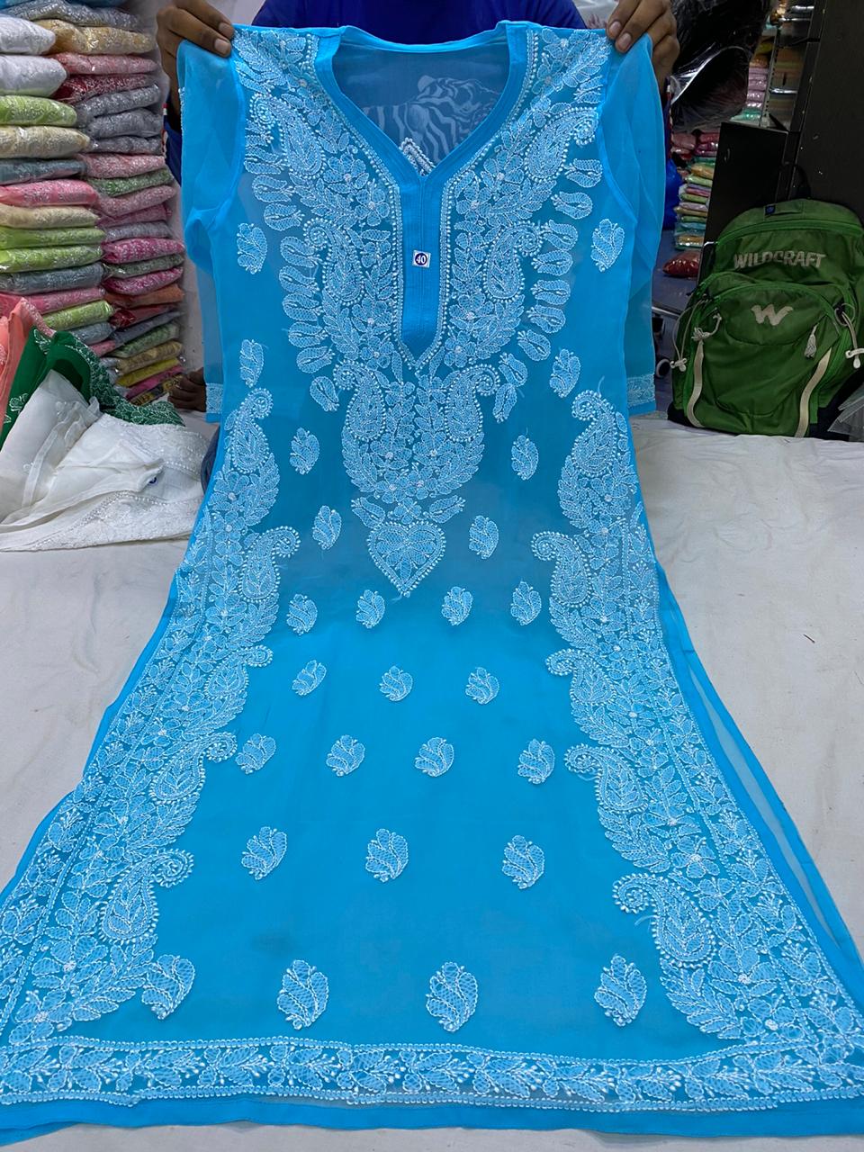 Chiffon Chikankari Kurti view 10