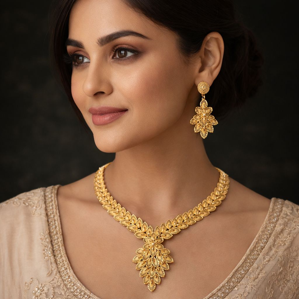 Aviraam Gold Leaf Necklace Set view 2