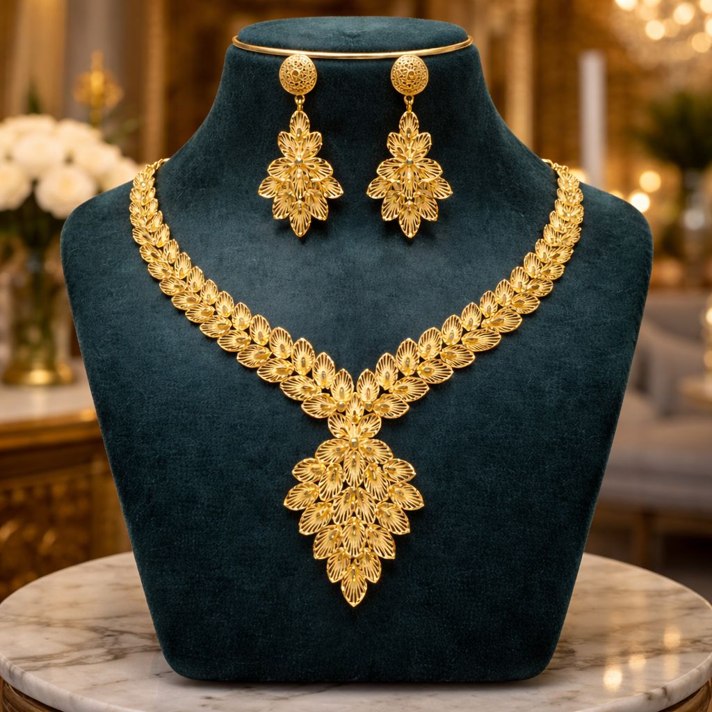 Aviraam Gold Leaf Necklace Set view 3