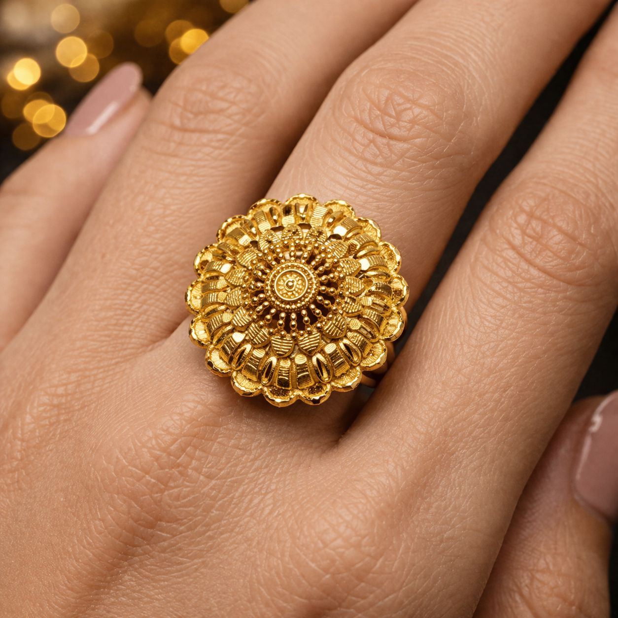 Traditional Gold Floral Ring view 2