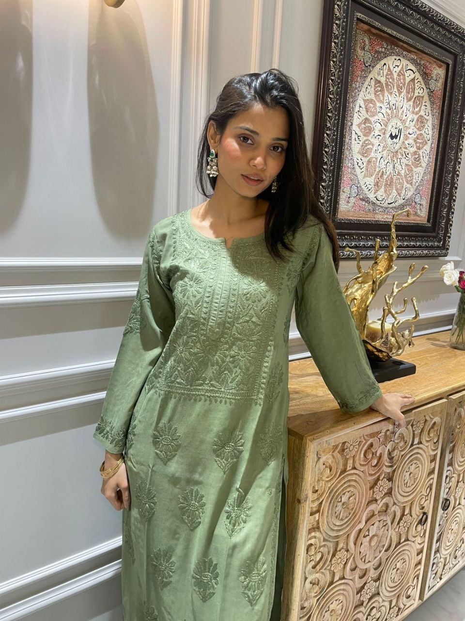 Pure Modal Heavy Hand EmbroideryKurti Plazo Set.🌷 view 2