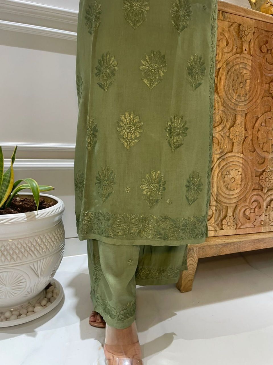 Pure Modal Heavy Hand EmbroideryKurti Plazo Set.🌷 view 4