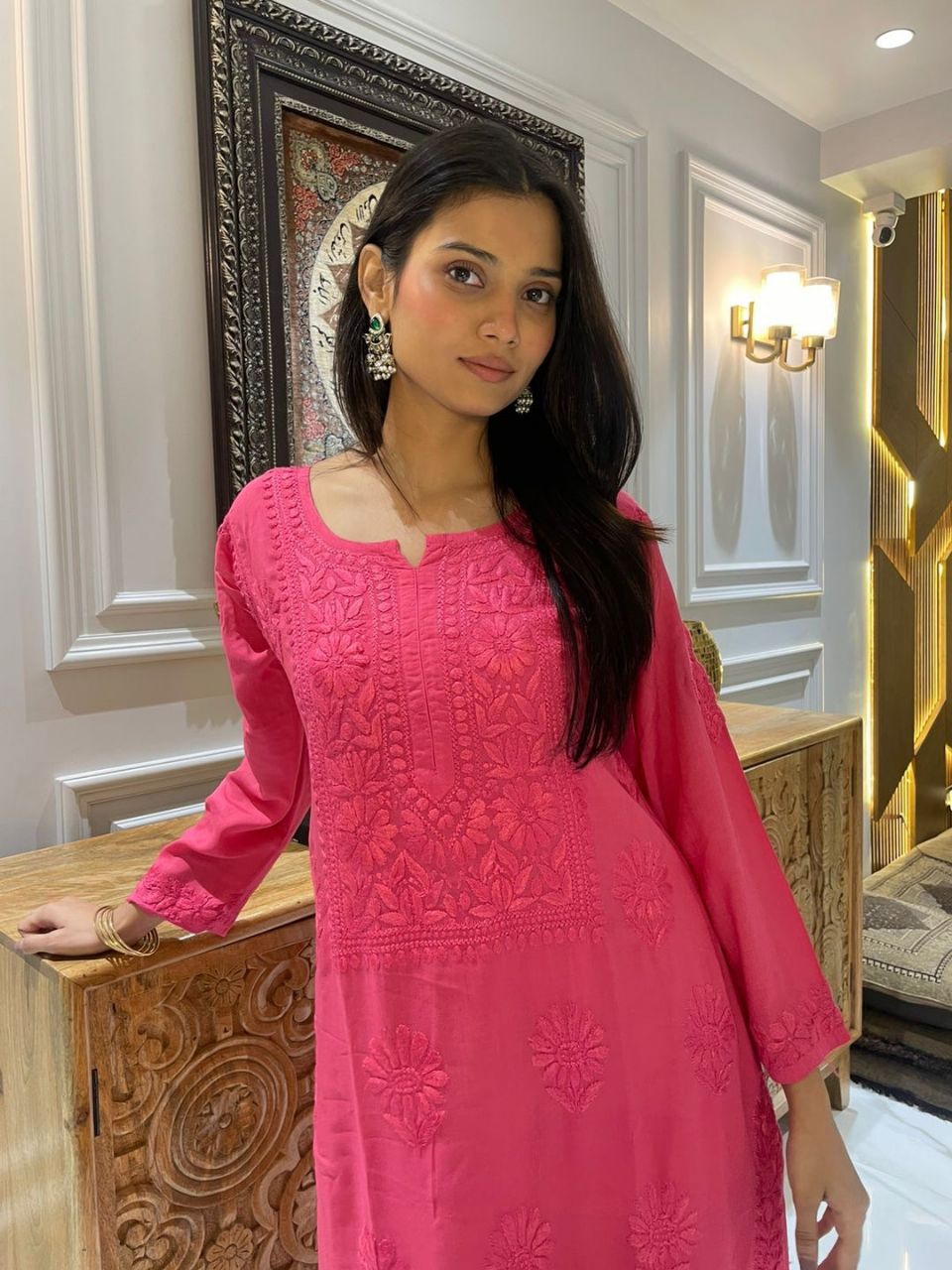 Pure Modal Heavy Hand Embroidery 2 Piece Kurti plazo Set. view 2