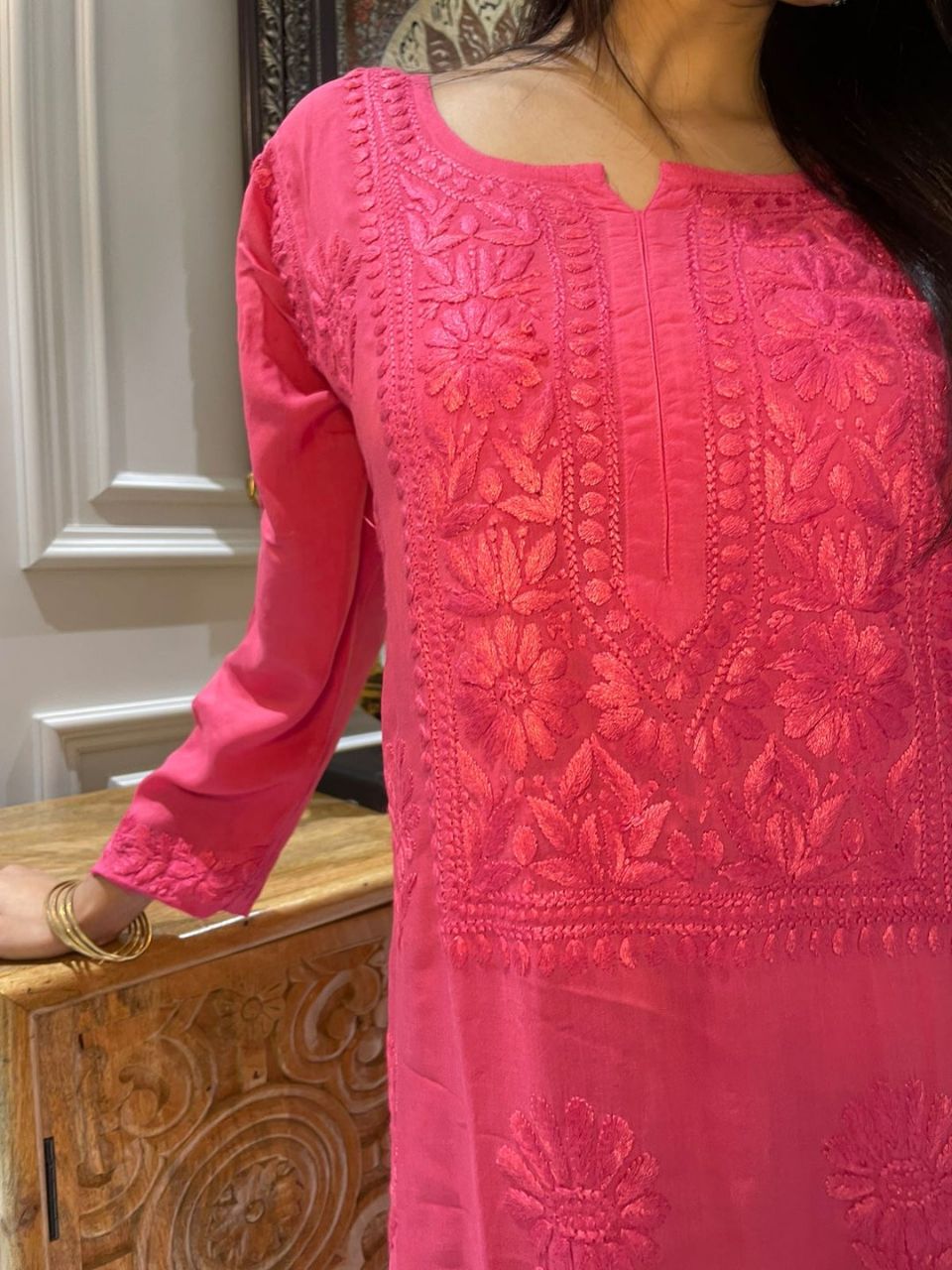 Pure Modal Heavy Hand Embroidery 2 Piece Kurti plazo Set. view 3