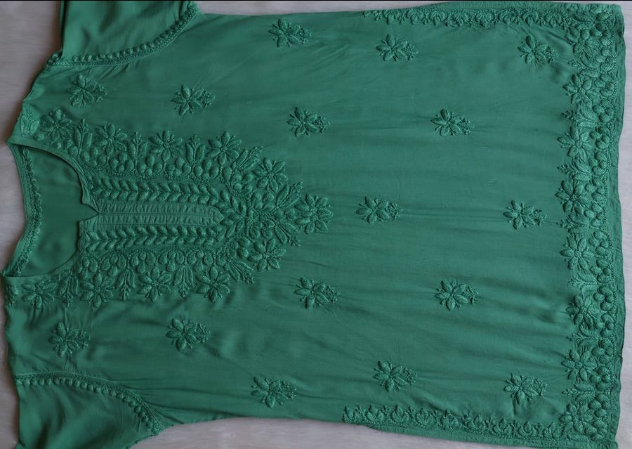 Tone To Tone Modal Short Handwork Kurti. ✨ view 3