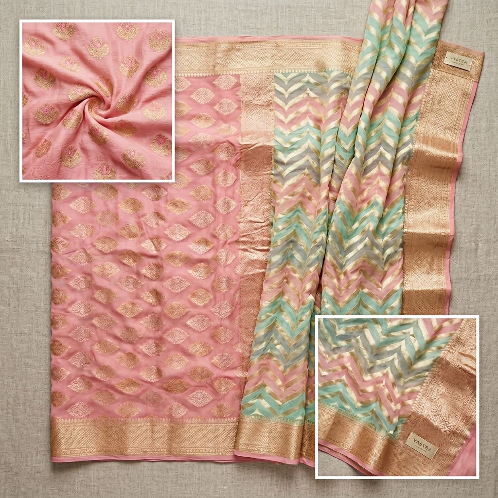 Khaddi Georgette Pure premium  Sillk Saree With Rang Kaat view 2