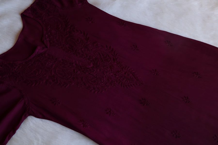3 PIECE MODAL OMBRE LONG HANDWORK KURTI PLAZO SET WITH DUPPATA view 3