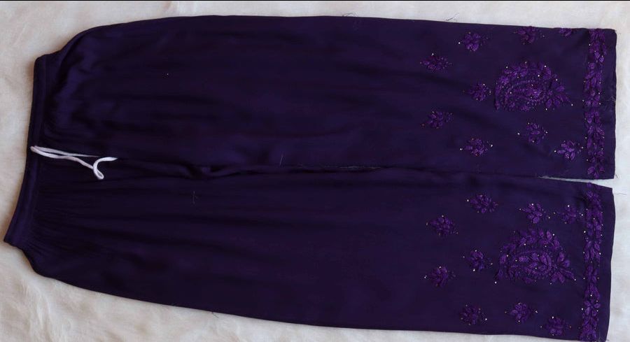 MODAL 2 PIECE HANDWORK KURTI PLAZO SET WITH MUKAISH WORK IN PURPLE. view 5