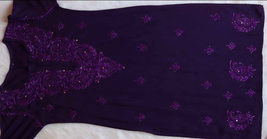 MODAL 2 PIECE HANDWORK KURTI PLAZO SET WITH MUKAISH WORK IN PURPLE. view 4