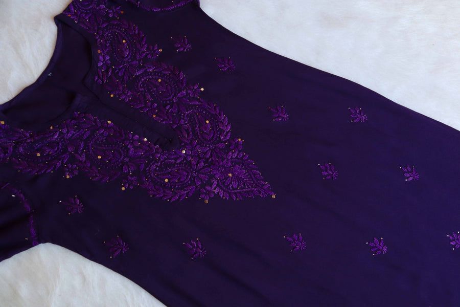 MODAL 2 PIECE HANDWORK KURTI PLAZO SET WITH MUKAISH WORK IN PURPLE. view 3