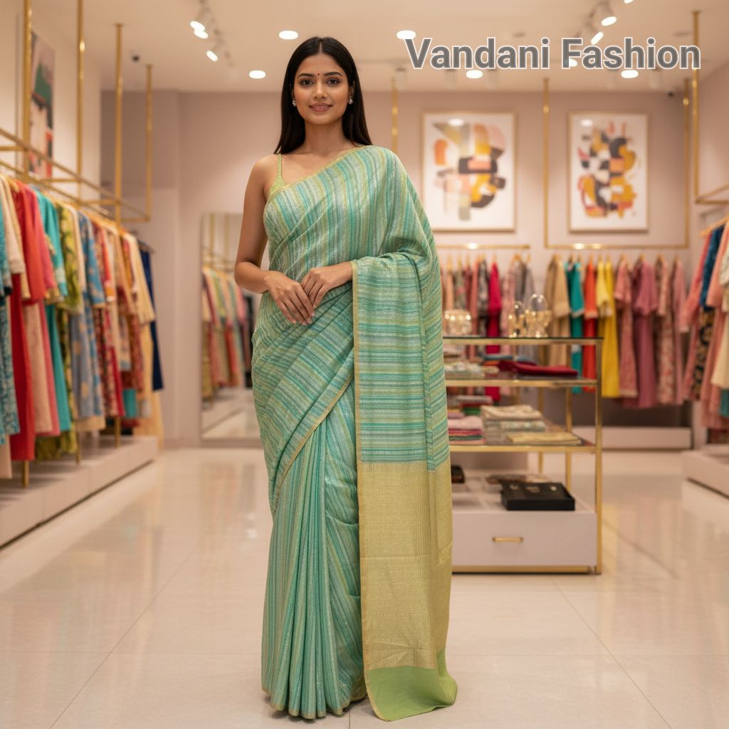 Khaddi Georgette Silk Saree With Strip Jari Design view 2
