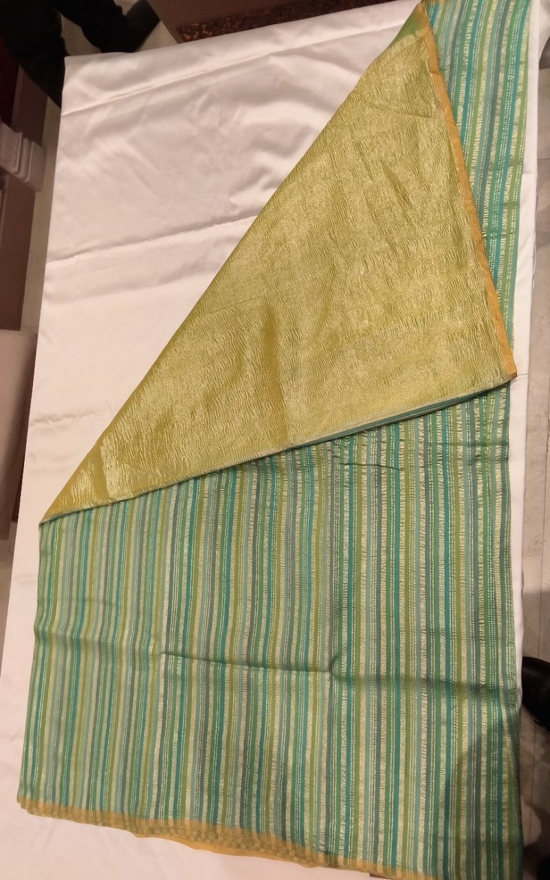 Khaddi Georgette Silk Saree With Strip Jari Design view 8