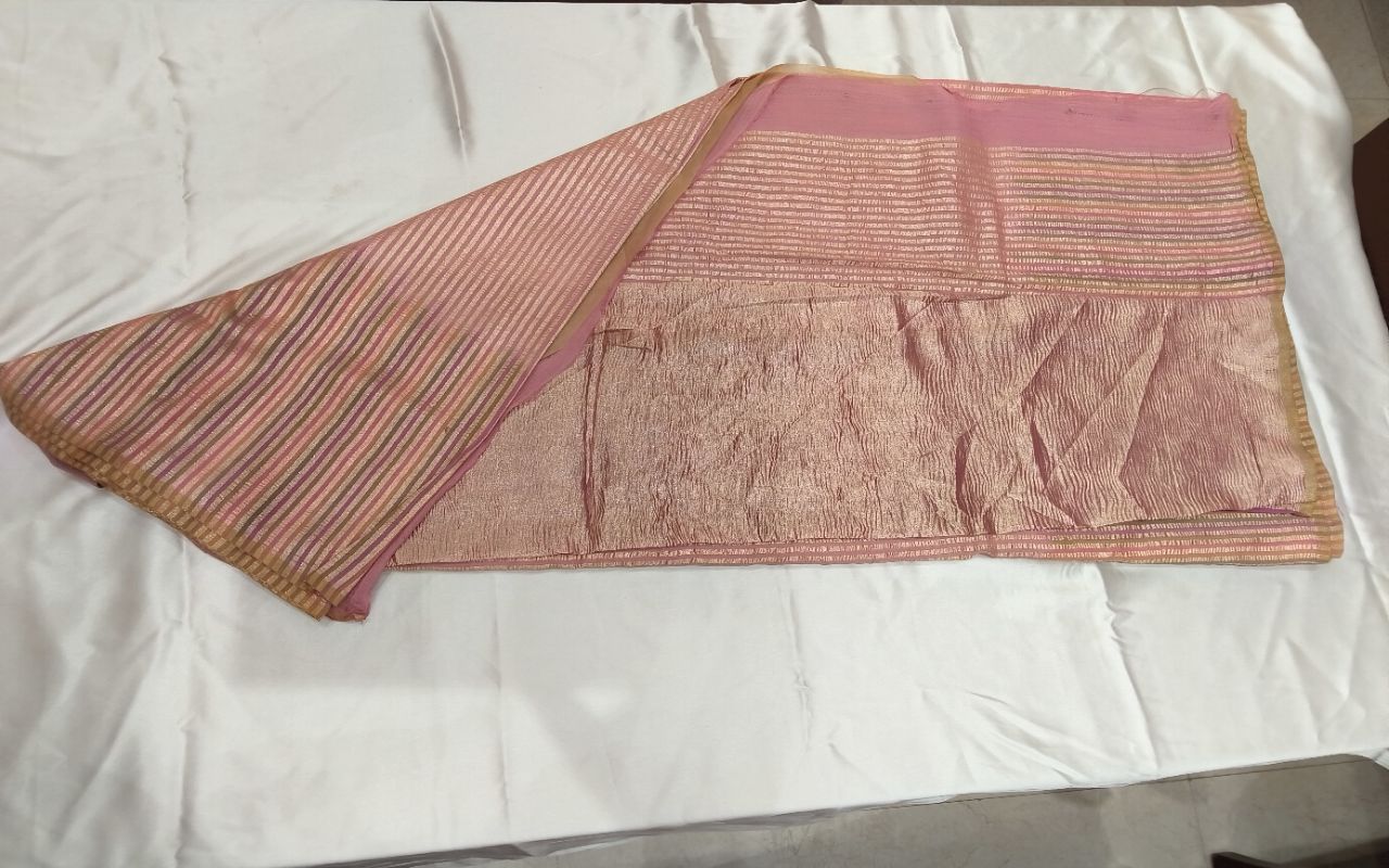 Khaddi Georgette Silk Saree With Strip Jari Design view 11