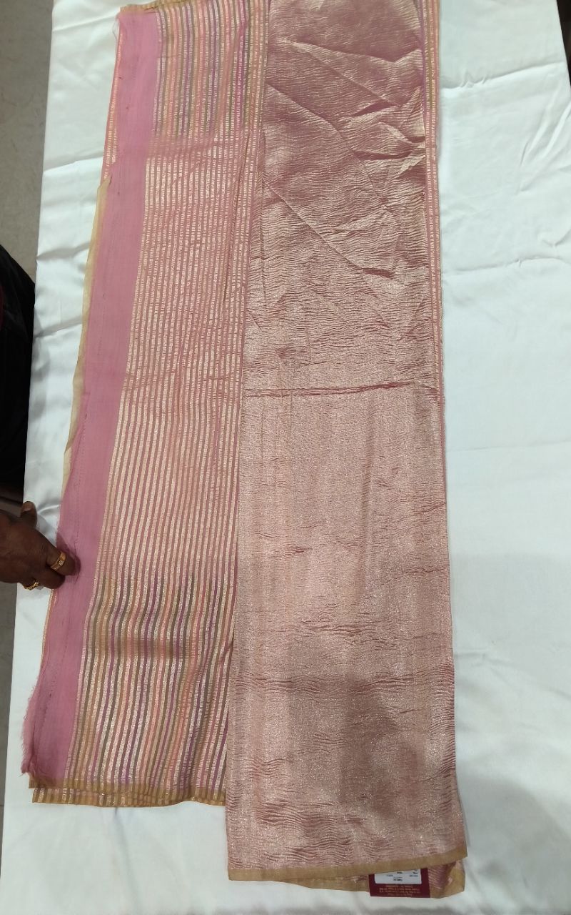 Khaddi Georgette Silk Saree With Strip Jari Design view 10