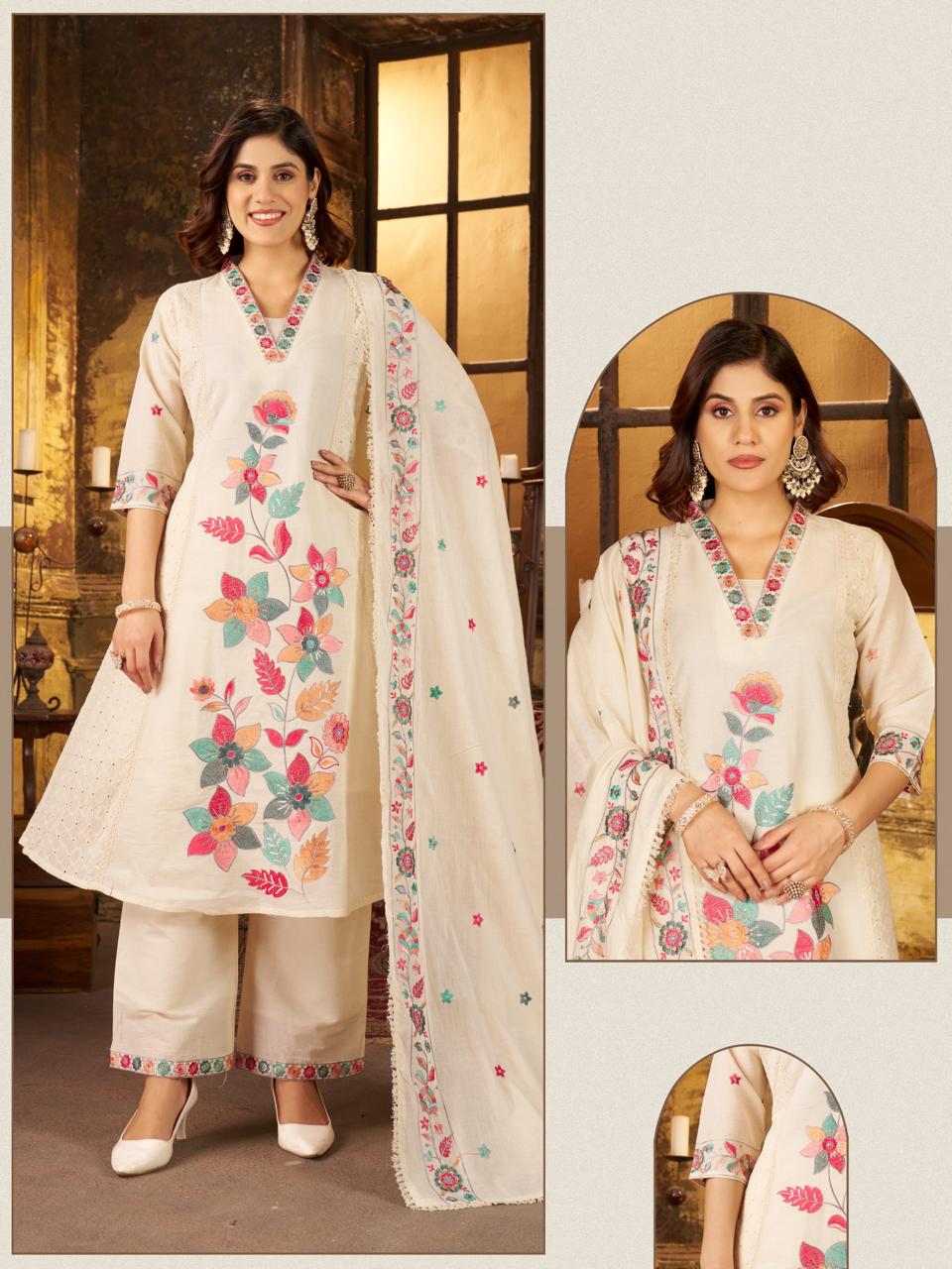 Floral Embroidered Kurta Set view 6