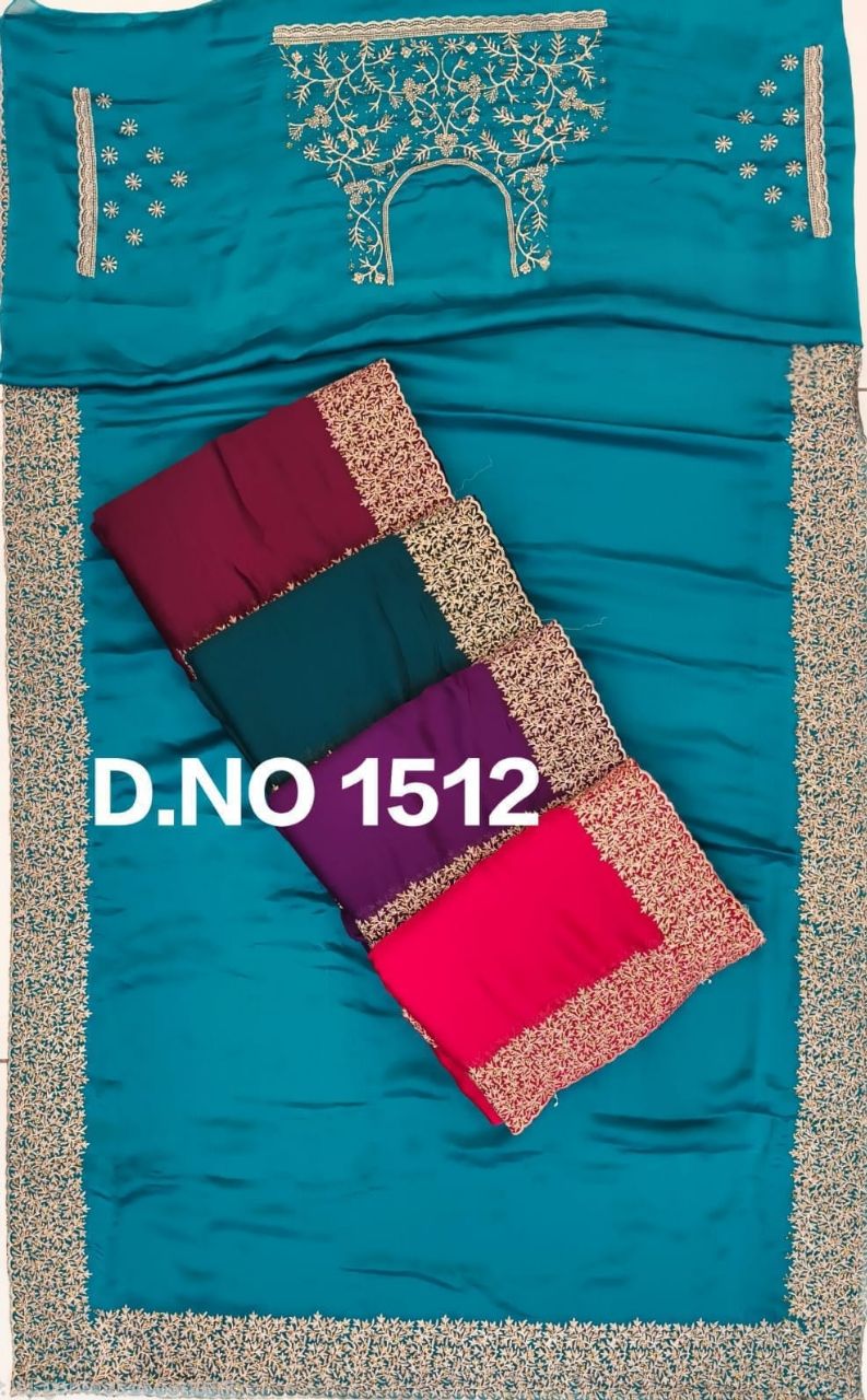 Embroidered Satin Shiffon Saree view 3