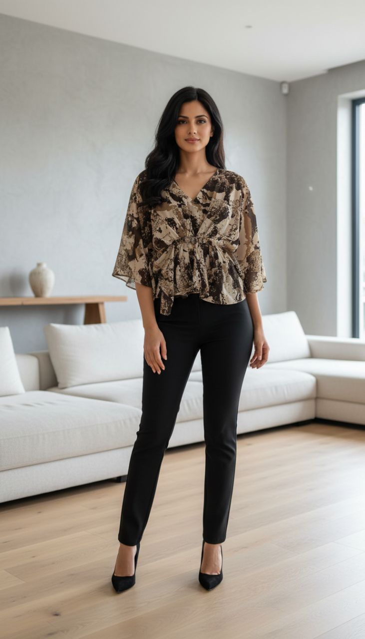 Abstract Print Kaftan Short Top view 2