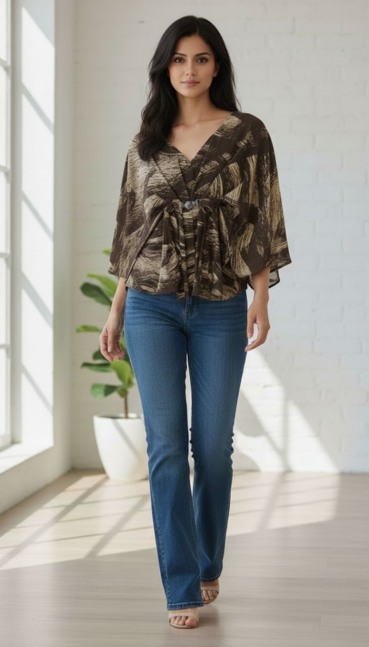 Abstract Print Kaftan Short Top view 3