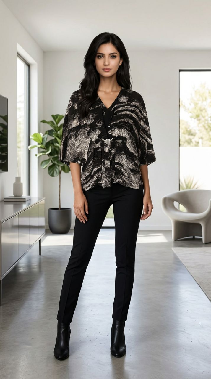 Abstract Print Kaftan Short Top view 4
