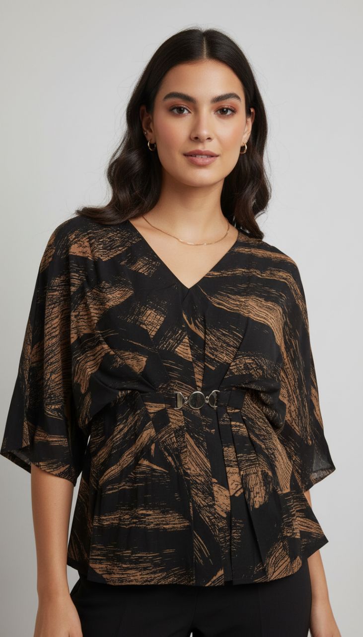 Abstract Print Kaftan Short Top view 5