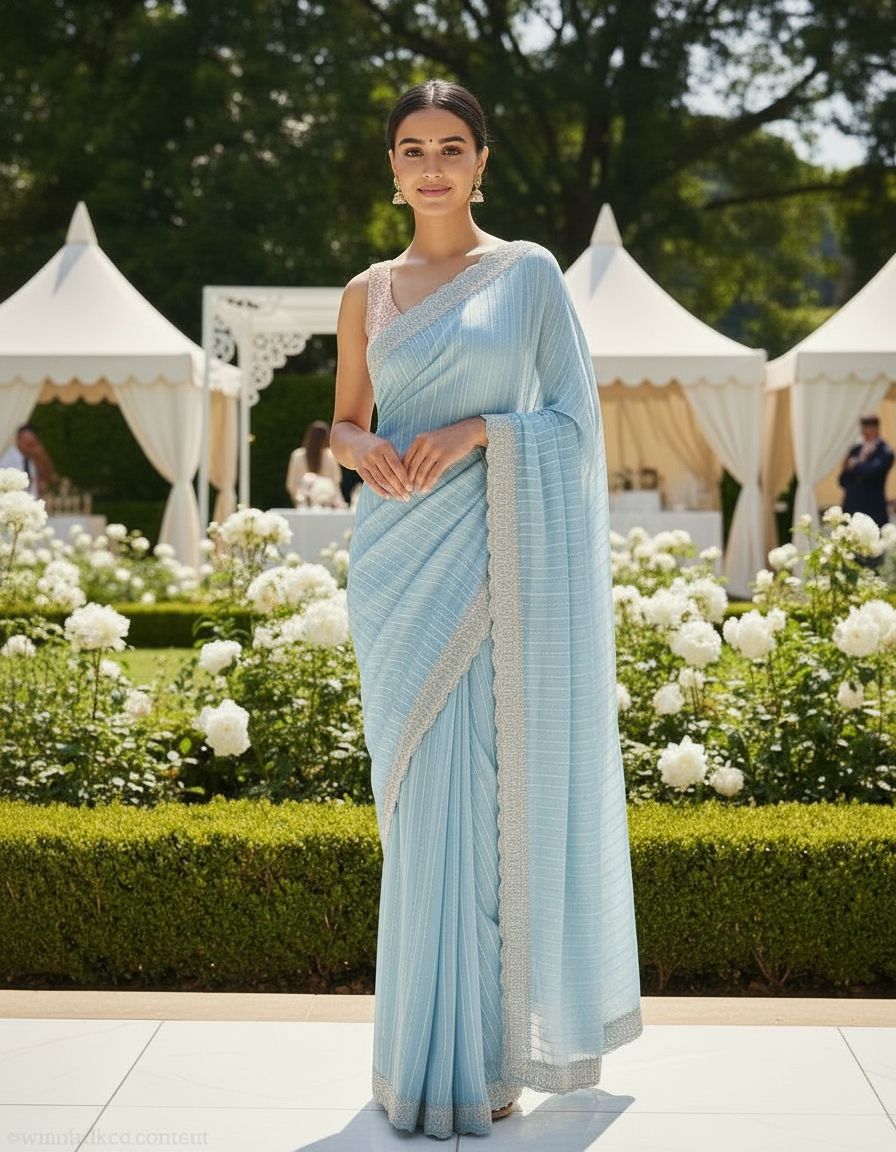 Georgette Saree With Embroidered Border view 3