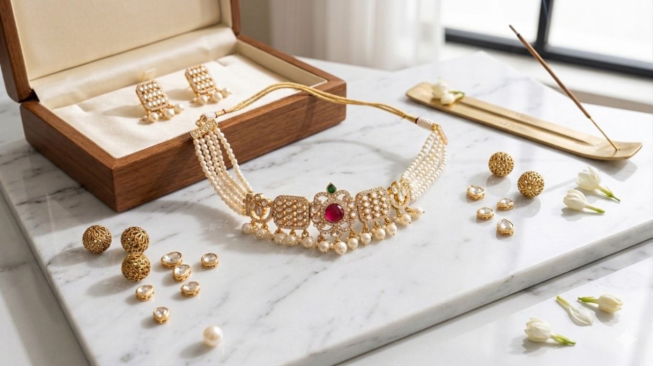 Exquisite Modern Polki Choker (925 Silver)