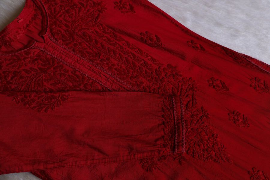 NIYA CHANDERI HANDWORK KURTA PLAZO SET IN MAROON. ✨ view 2