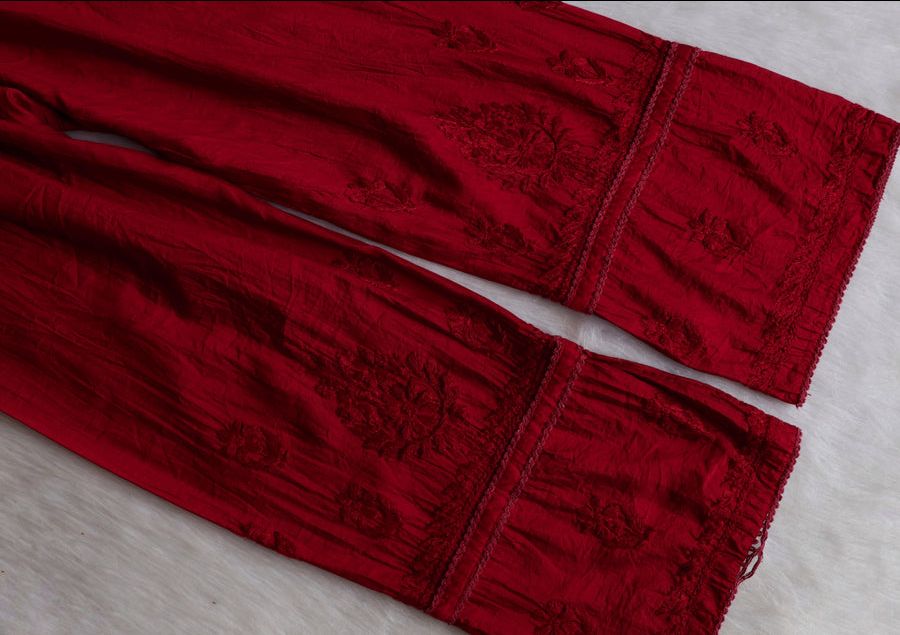 NIYA CHANDERI HANDWORK KURTA PLAZO SET IN MAROON. ✨ view 5