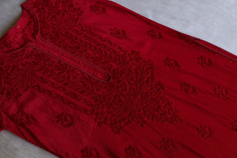 NIYA CHANDERI HANDWORK KURTA PLAZO SET IN MAROON. ✨ view 4