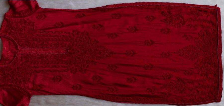 NIYA CHANDERI HANDWORK KURTA PLAZO SET IN MAROON. ✨ view 3