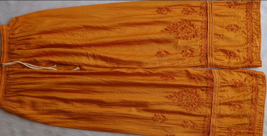 NIYA CHANDERI HANDWORK KURTI PLAZO SET IN MUSTARD YELLOW. view 5
