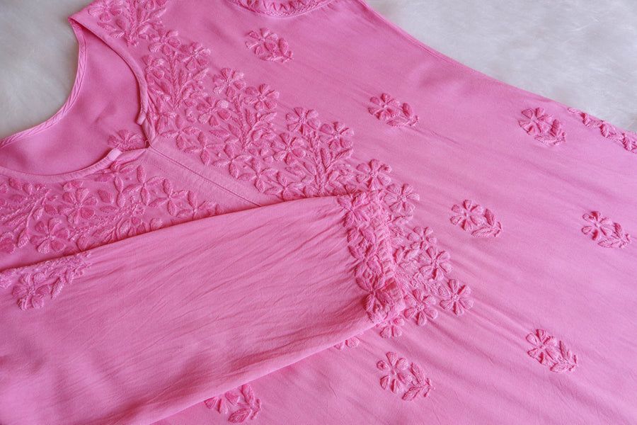 MODAL LONG HANDWORK KURTI PLAZO IN BABY PINK. 💕 view 2
