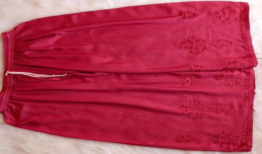 Pure Modal Long Handwork Kurti Plazo Set In Beautiful Coral Pink Shade. view 4