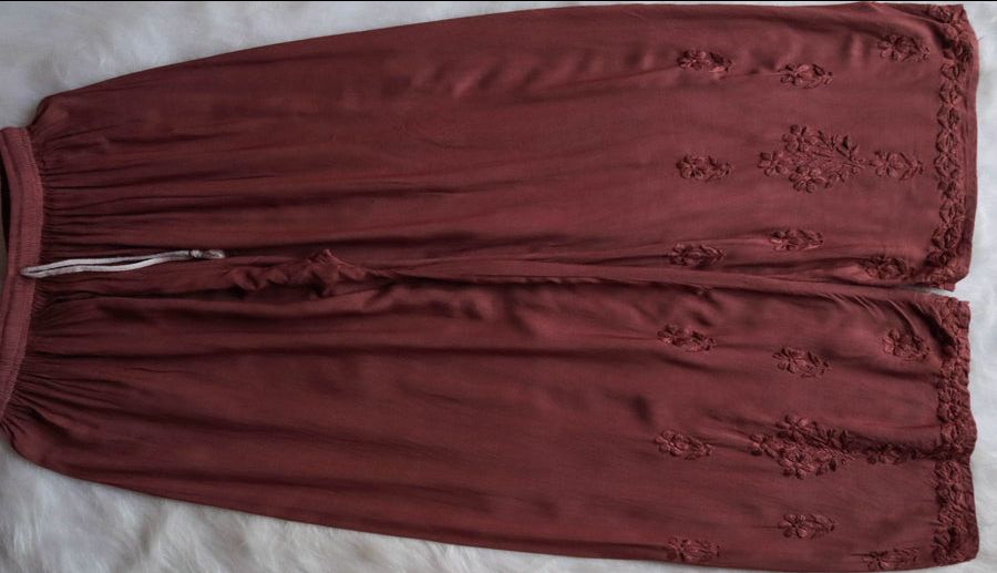 Modal 2 Piece Long Handwork Kurti Plazo Set In Light Brown Shade. view 4