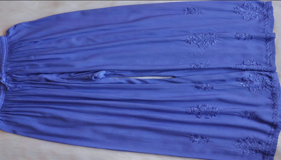 Modal handwork Long Kurti Plazo Set In Ice Blue. view 5