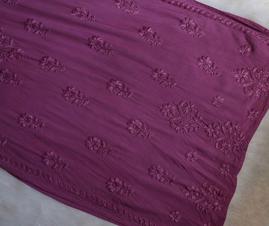 Modal Long Handwork Kurti Plazo Set In Dusky Mauve Shade. view 4