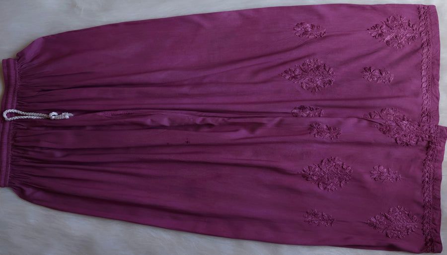 Modal Long Handwork Kurti Plazo Set In Dusky Mauve Shade. view 5
