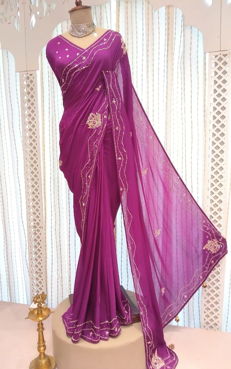 Designer Chinon Silk Saree view 4