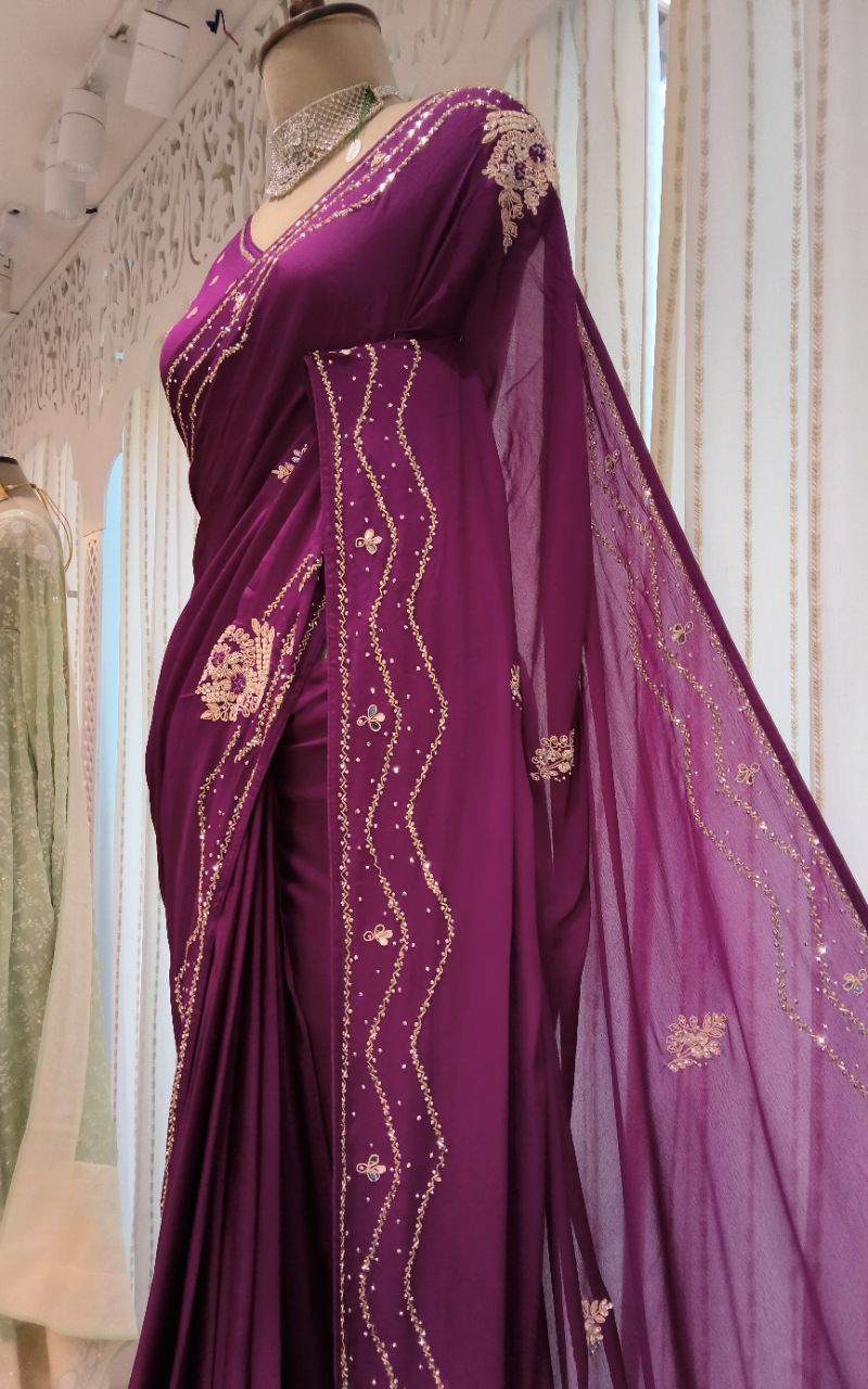 Designer Chinon Silk Saree view 5
