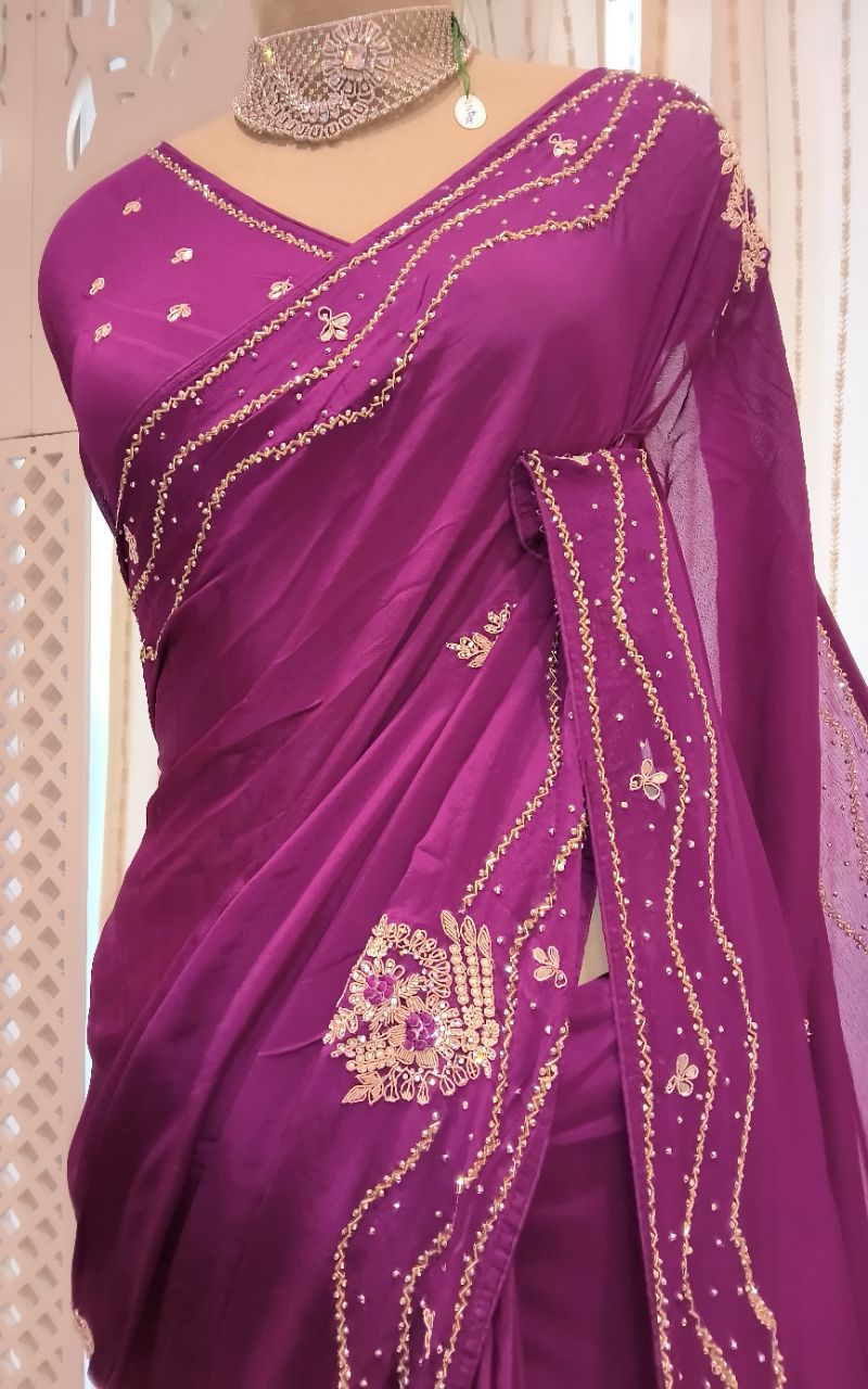 Designer Chinon Silk Saree view 7