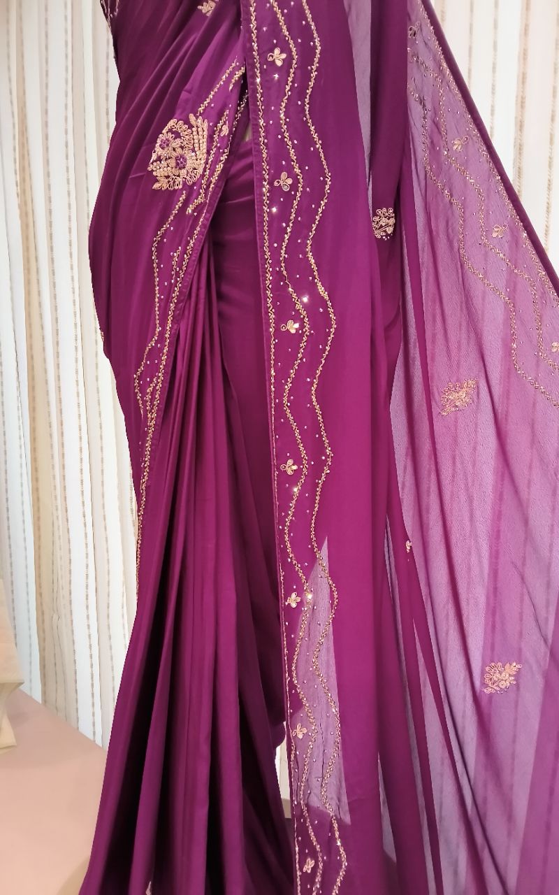 Designer Chinon Silk Saree view 8