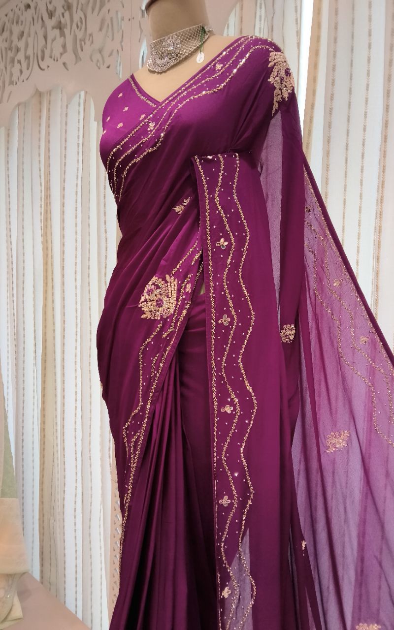 Designer Chinon Silk Saree view 9