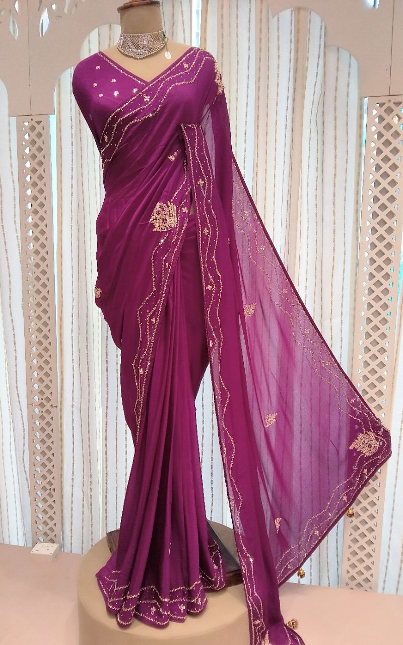 Designer Chinon Silk Saree view 2